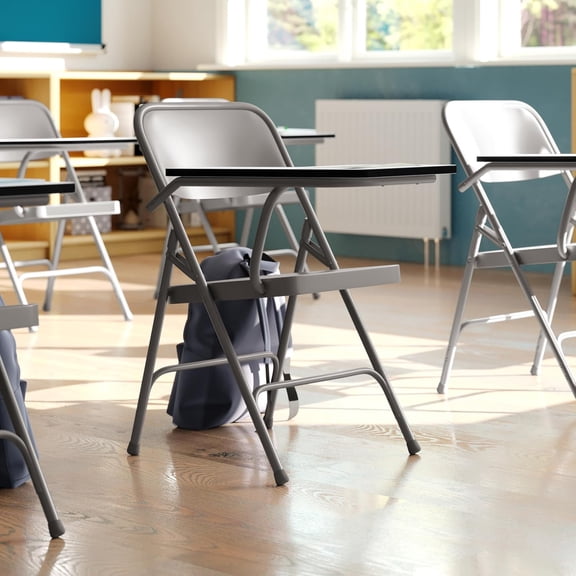 2 Pack Premium Steel Folding Chair with Right Handed Tablet Arm