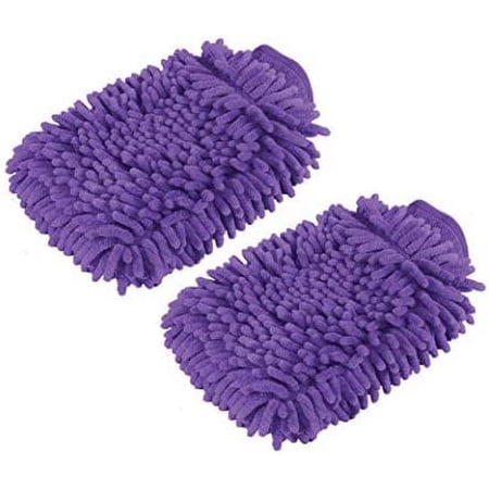 2 Pack. Premium car wash Microfiber Chenille mitt. Super auto Absorbent. Ultrafine Sponge Fiber Glove. Professional Cleaning at Home, Kitchen, Hand car Washing Care. Soap Chemical Resistant. (Purple)