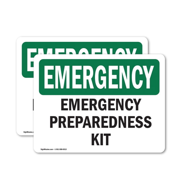 (2 Pack) Preparedness Kit OSHA Emergency Sign 10 Inch X 7 Inch Vinyl Label Decal Sticker Weather Resistant, UV Protected for Workplace, Business, and Construction Site, Made in the USA