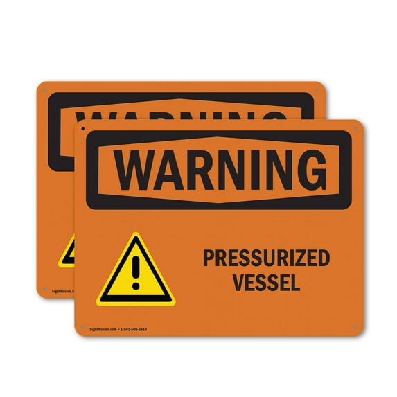 (2 Pack) Pressurized Vessel With Symbol OSHA Warning Sign 18 Inch X 12 Inch Plastic Sign, Weather Resistant, UV Protected for Workplace, Business, and Construction Site, Made in the USA
