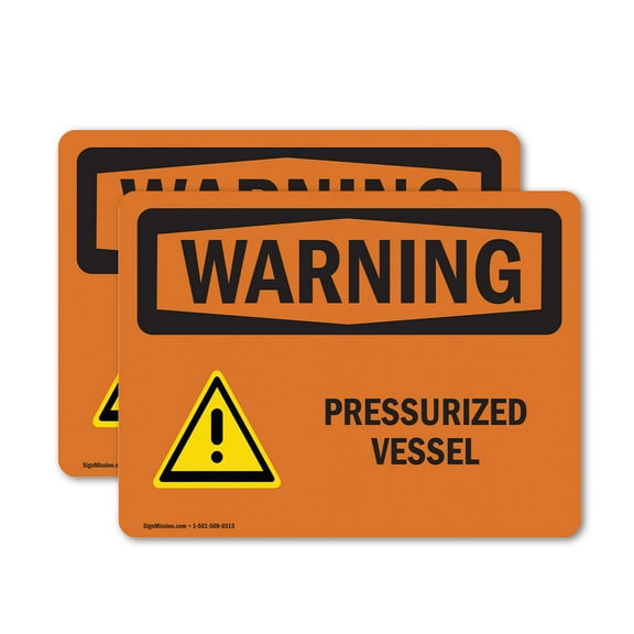 (2 Pack) Pressurized Vessel With Symbol OSHA Warning Sign 18 Inch X 12 Inch Vinyl Label Decal Sticker Weather Resistant, UV Protected for Workplace, Business, and Construction Site,