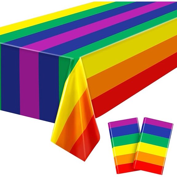 2 Pack Pride Rainbow Stripe Plastic Tablecloths 108 x 54 Inches