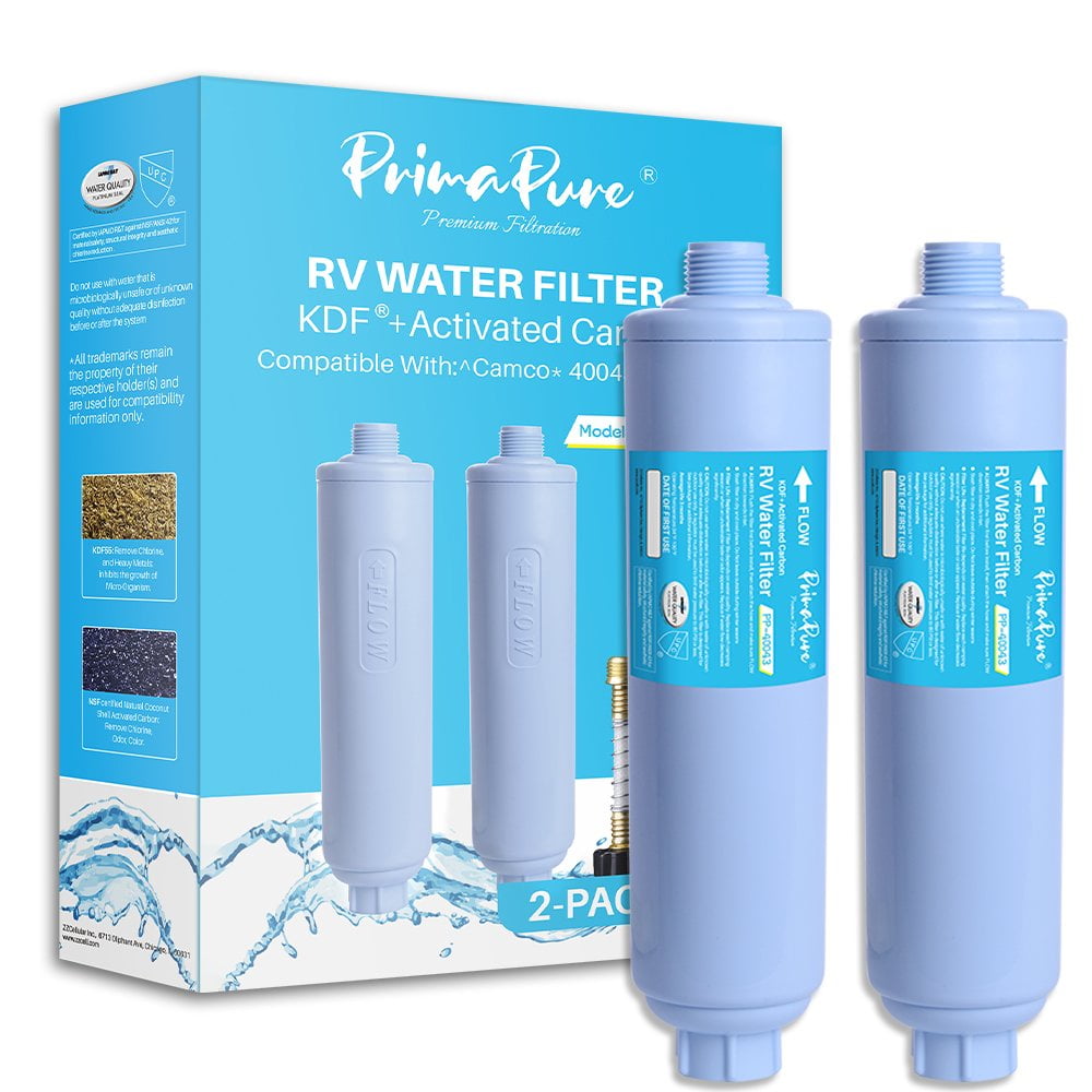 2Pack PrimaPure RV Inline Water Filter KDF Activated Carbon