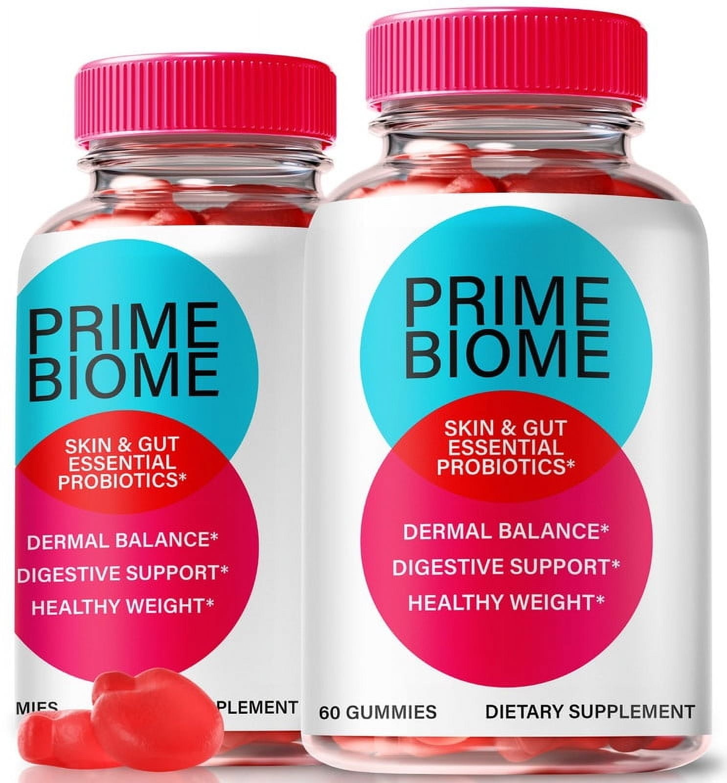 (2 Pack) Prime Biome Gummies, All-Natural Formula Supplement for Skin and Gut Health, PrimeBiome Probiotic for Digestive Wellness, Official Skincare Gomitas Reviews (120 Gummies)