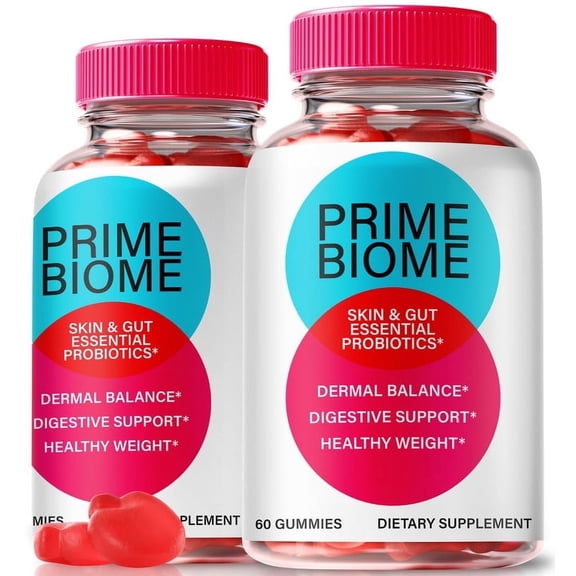 (2 Pack) Prime Biome Gummies, All-Natural Formula Supplement for Skin and Gut Health, PrimeBiome Probiotic for Digestive Wellness, Official Skincare Gomitas Reviews (120 Gummies)