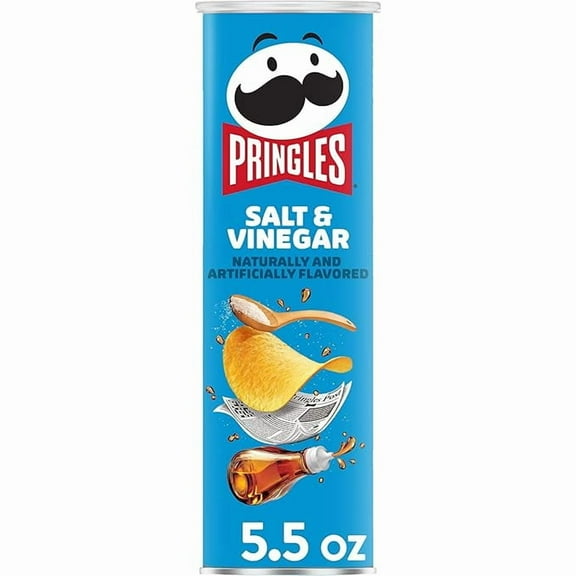2-Pack Pringles Potato Crisps Chips, Lunch Snacks, On-The-Go Snacks, Salt and Vinegar, 5.5oz Can (1 Can)