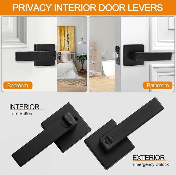 2 Pack Privacy Door Handles, Matte Black Design for Bedroom Bathroom