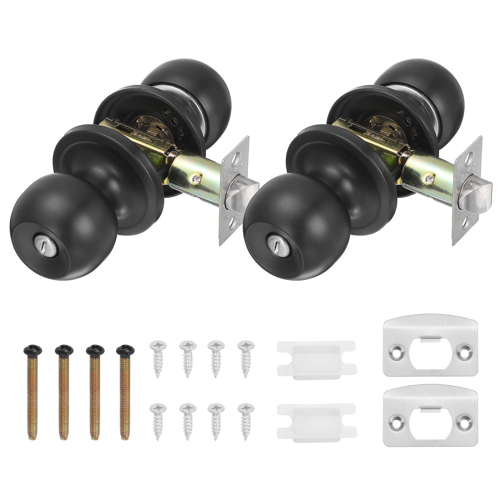 2 Pack Privacy Door Knob, Round Interior Door Handles Keyless Turn Lock Doorknob with Screws Fits 0.98"-1.77" Thickness for Bedroom, Bathroom Closets, Black