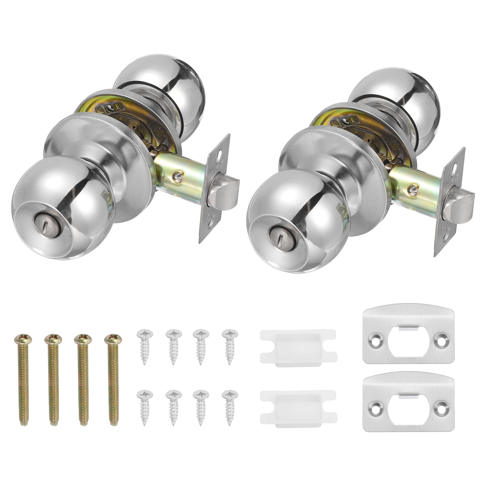 2 Pack Privacy Door Knob, Round Interior Door Handles Keyless Turn Lock Doorknob with Screws Fits 0.98"-1.77" Thickness for Bedroom, Bathroom Closets, Silver Tone