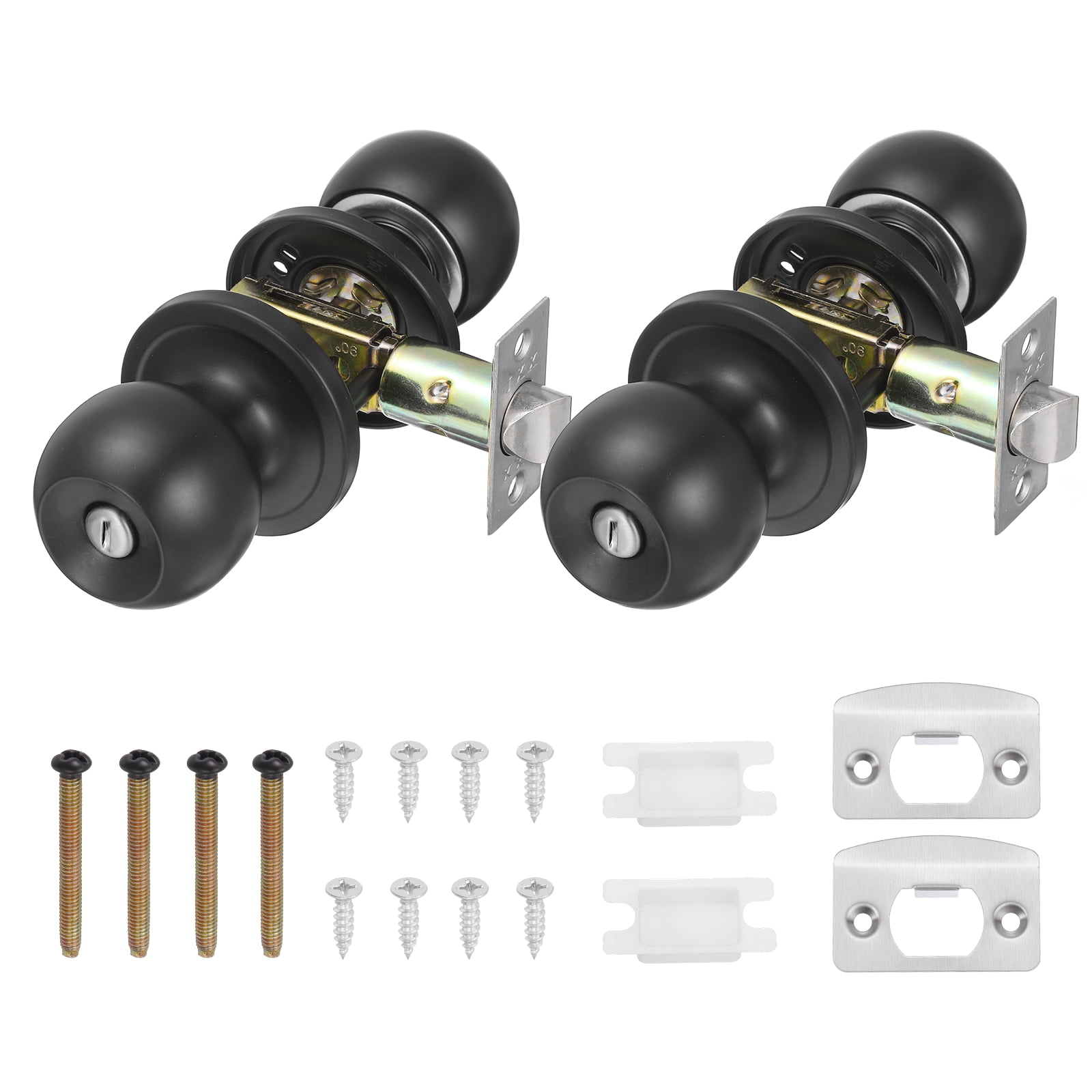 2 Pack Privacy Door Knob, Round Interior Door Handles Keyless Turn Lock Doorknob with Screws Fits 1.77"-2.56" Thickness for Bedroom, Bathroom Closets, Black