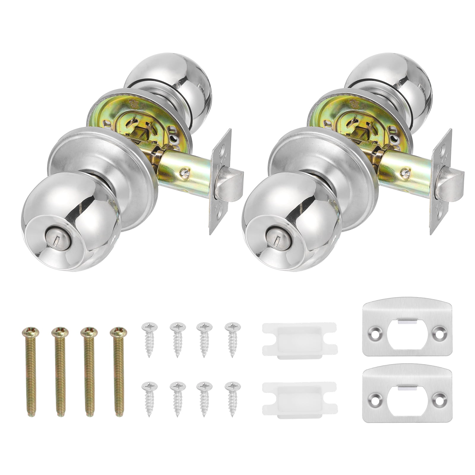 2 Pack Privacy Door Knob, Round Interior Door Handles Keyless Turn Lock Doorknob with Screws Fits 1.77"-2.56" Thickness for Bedroom, Bathroom Closets, Silver Tone