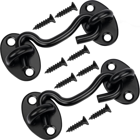 (2 Pack) Privacy Hook and Eye Latch for Barn Door, Stainless Steel Gate Latch Barn Door Lock Cabin Hooks for Gate Shutters Window Slide Barn Shed Cabinet Bathroom (Black, 4 Inch)