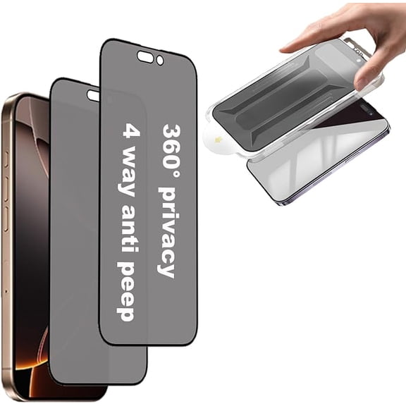 2 Pack Privacy Matte Screen Protector for iPhone 15 Pro Max 6.7inch, 4-Way 360 Anti-Spy Anti Glare Tempered Glass, Auto Alignment Easy Installation Kit