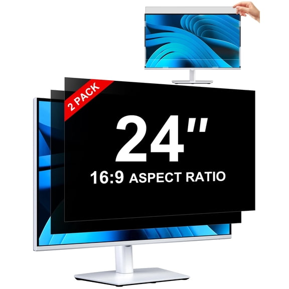 [2-Pack] Privacy Screen For Computer Monitor, 24-Inch 16:9 Aspect Ratio; Anti Spy/Bule Light/Glare And Eye Protection, 2 Install Ways Removable For Office, Airport, Cafe And Other Public Area; Diagon