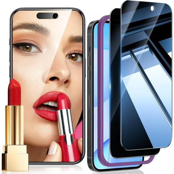 (2 Pack) Privacy Screen Protector Compatible for iPhone 16 Pro Mirror Finish Tempered Glass Shatterproof/Anti Scratch/Mirror Design/TouchSensitive/Durable/Bubble-Free/Case-Friendly with Install Frame