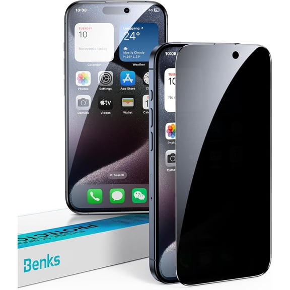 [2 Pack Privacy Screen Protector Designed for iPhone 15 Pro (2023,6.1"), Anti Spy Shatterproof Tempered Glass [Full Coverage][Upgrade Edge Protection] Black Protector Easy to Install