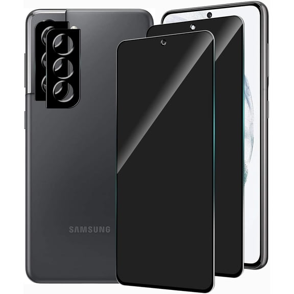 2 Pack Privacy Screen Protector for Samsung Galaxy S21 5G with 2 Pack Camera Lens Protector,Full Coverage Anti-Spy Tempered Glass Film,9H Hardness,Easy to Install