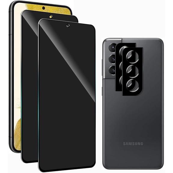 2 Pack Privacy Screen Protector for Samsung Galaxy S22 5G with 2 Pack Camera Lens Protector,Full Coverage Anti-Spy Tempered Glass Film,9H Hardness,Easy to Install