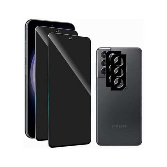 2 Pack Privacy Screen Protector for Samsung Galaxy S23 5G with 2 Pack Camera Lens Protector,Full Coverage Anti-Spy Tempered Glass Film,9H Hardness,Easy to Install,Support Fingerprint Unlocking