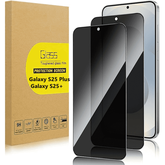 2 Pack Privacy Screen Protector for Samsung Galaxy S25 Plus/Galaxy S25+ [Anti-Spy Tempered Glass][Fingerprint Unlock Support], Anti-Scratch, Bubble-Free, Easy Install 9H Protective Glass