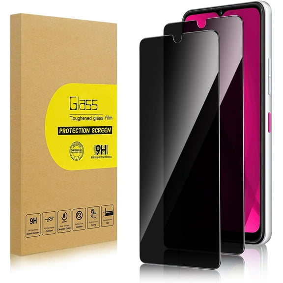 2 Pack Privacy Screen Protector for T-Mobile Revvl 7 5G [Anti-Spy Tempered Glass], Ultra HD, Anti-Scratch, Bubble-Free, Easy Install 9H Protective Glass for Revvl 7 5G