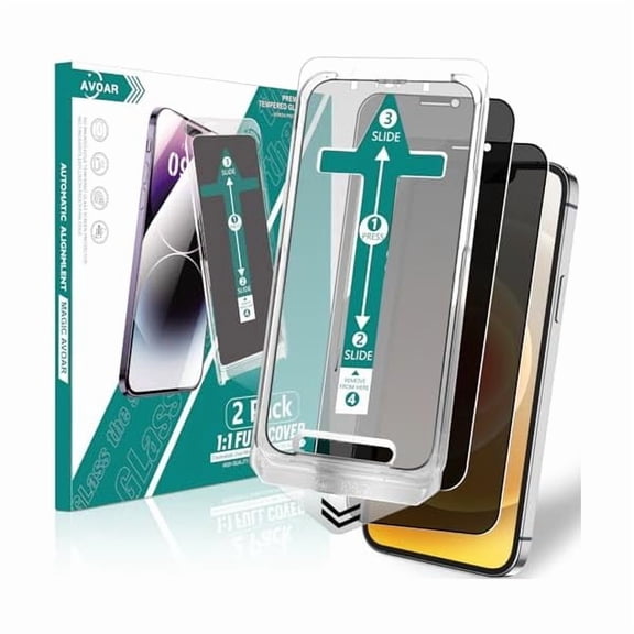 2 Pack Privacy Screen Protector for iPhone 12/12 Pro, [Auto-Alignment Kit] 6.1 Inch Tempered Full Screen Glass, Auto Dust-Elimination Installation, Anti-Spy, Bubble Free, Case Friendly