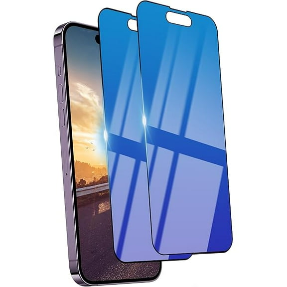 2 Pack Privacy Screen Protector for iPhone 14 Pro Max Blue Tempered Glass 6.7inch Private Saver Anti-Spy Anti-Blue Light Anti-Scratch Full Coverage Anti-Bubble