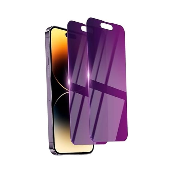 2 Pack Privacy Screen Protector for iPhone 14 Pro Tempered Glass for 14Pro 6.1inch Private Saver Purple Anti-Blue Light Anti-Scratch Full Eye Protection Coverage