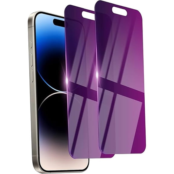 2 Pack Privacy Screen Protector for iPhone 14 Pro Tempered Glass 6.1inch Private Saver Purple Anti-Blue Light Anti-Scratch Full Eye Protection Coverage