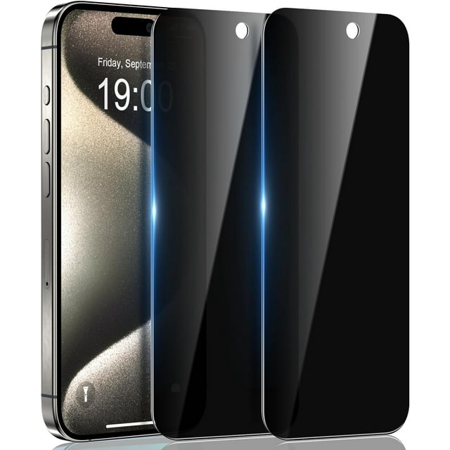 2 Pack Privacy Screen Protector for iPhone 15 & iPhone 15 Pro, Anti Spy