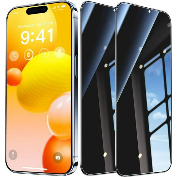2 Pack Privacy Screen Protector for iPhone 15 & iPhone 15 Pro, Anti-Scratch, Touch Sensitive, Bubble Free, Easy to Install, Private Tempered Glass Film Screen Accessories