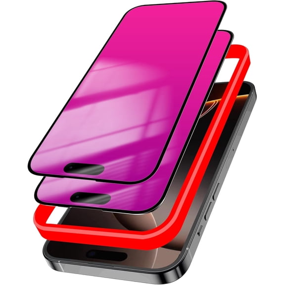 2 Pack Privacy Screen Protector for iPhone 16 Pro Tempered Glass for iPhone16Pro 25 Degree Anti-Spy Anti-Blue Light Eye Protection with Installation Frame (6.3 inch Pink)