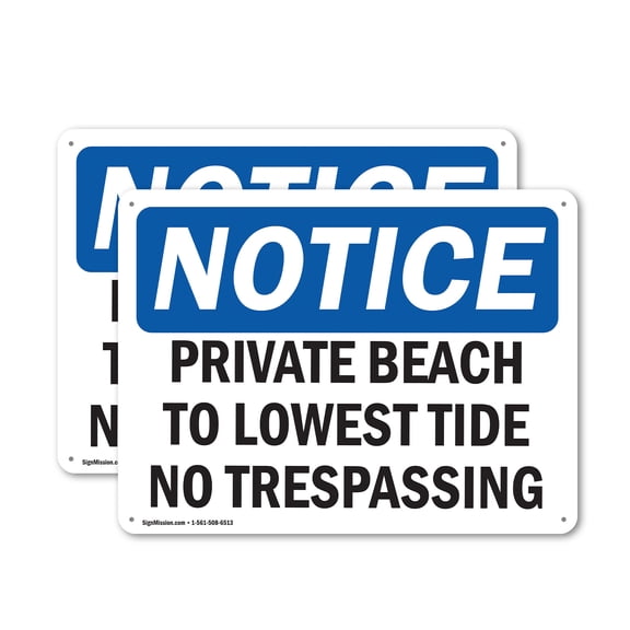(2 Pack) Private Beach To Lowest Tide No Trespassing OSHA Notice Sign 24 Inch X 18 Inch Plastic Sign, Weather Resistant, UV Protected for Workplace, Business, and Construction Site,