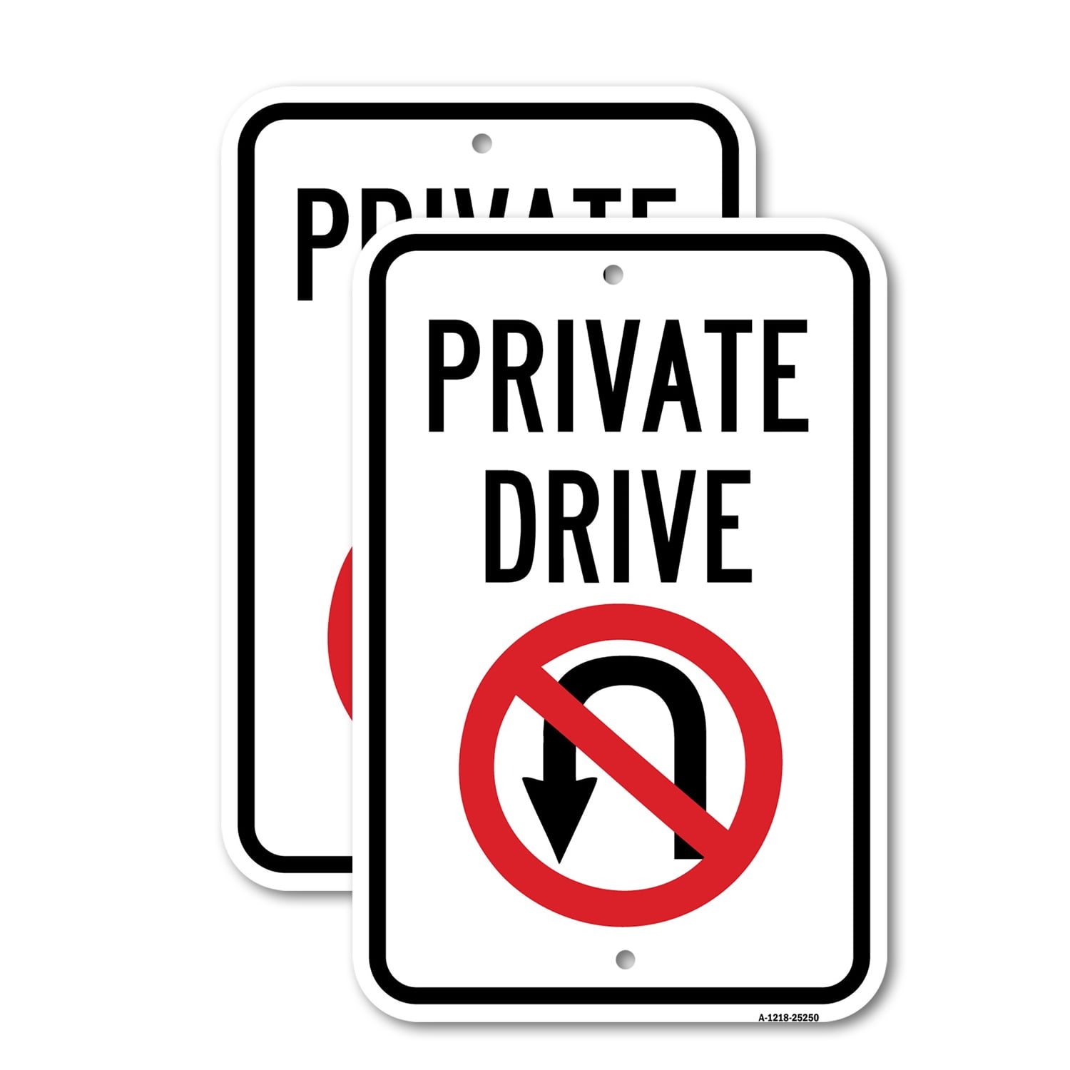 Privert Drive Sign (2 Pack) Private Drive With No U-turn Symbol Sign | 12