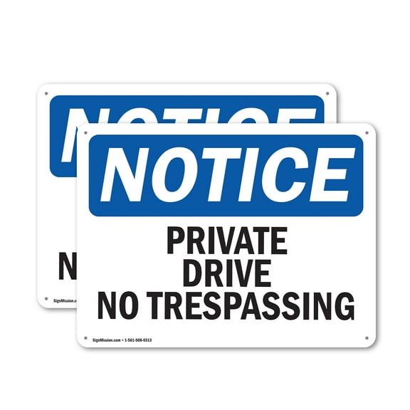 (2 Pack) Private Driveway No Trespassing OSHA Notice Sign 10 Inch X 7 Inch Plastic Sign, Weather Resistant, UV Protected for Workplace, Business, and Construction Site, Made in the USA