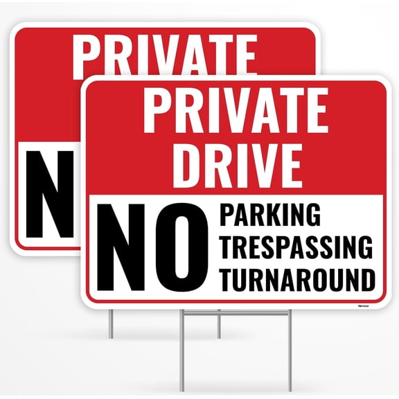 2 Pack Private Driveway No Turnaround Sign, 8"x12" - - No Parking No Trespassing Private Drive No U Turn Sign Metal Tin Signs/Without a frame