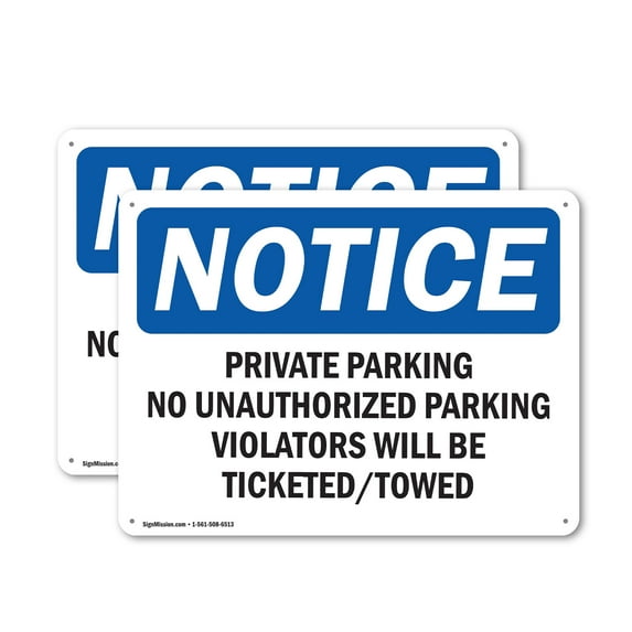 (2 Pack) Private Parking No Unauthorized Parking OSHA Notice Sign 18 Inch X 12 Inch Plastic Sign, Weather Resistant, UV Protected for Workplace, Business, and Construction Site, Made in