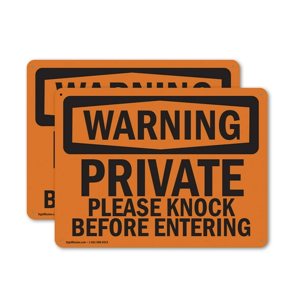 (2 Pack) Private Please Knock Before Entering OSHA Warning Sign 10 Inch X 7 Inch Indoor / Outdoor Rust-Free Aluminum Metal Signs for Workplace, Workshop, and Construction Site, Made in