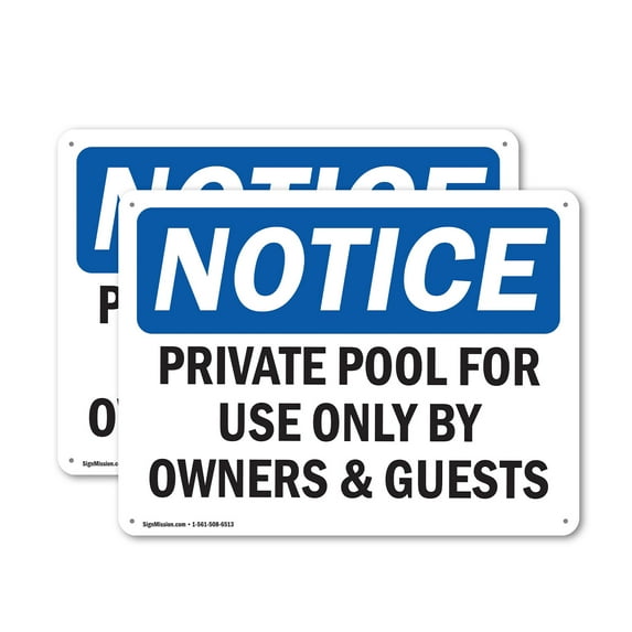 (2 Pack) Private Pool For Use Only By Owners & Guests OSHA Notice Sign 18 Inch X 12 Inch Indoor / Outdoor Rust-Free Aluminum Metal Signs for Workplace, Workshop, and Construction Site,