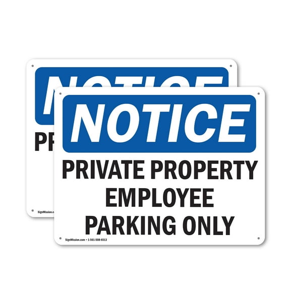(2 Pack) Private Property Employee Parking Only OSHA Notice Sign 10 Inch X 7 Inch Indoor / Outdoor Rust-Free Aluminum Metal Signs for Workplace, Workshop, and Construction Site, Made in