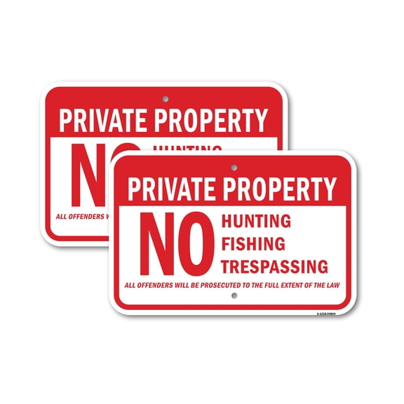 (2 Pack) Private Property No Hunting Hiking Offenders Will | 18" X 24" Heavy-Gauge Aluminum Sign | Rust Free Aluminum, Weather Resistant, Waterproof, Fade Resistant, 2 Pre-drilled Holes