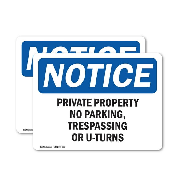 (2 Pack) Private Property No Parking Trespassing OSHA Notice Sign