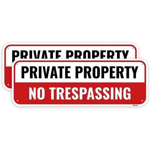 2 Pack Private Property No Trespassing Sign, 12 x 8 Inches - Aluminum - Metal No Tresspassing Small Sign/Without a frame