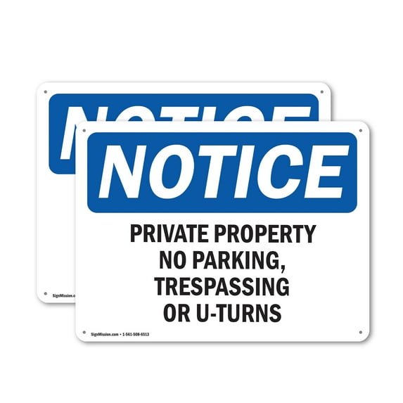 (2 Pack) Private Property No Parking Trespassing OSHA Notice Sign 10 Inch X 7 Inch Indoor / Outdoor Rust-Free Aluminum Metal Signs for Workplace, Workshop, and Construction Site, Made