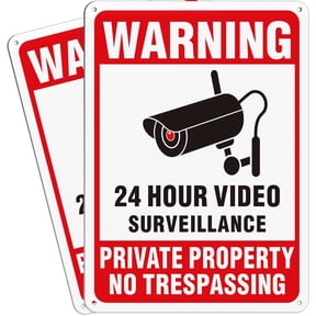 2-Pack Private Property No Trespassing Sign, 24 Hours Video Surveillance Sign, Reflective Aluminum, Waterproof & UV Protected Warning Sign, Security Camera Sign for Indoor or Outdoor