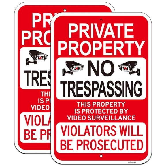 2 Pack Private Property No Trespassing Signs, Violators Will Be Prosecuted Sign, 8"x12" Engineer Grade Reflective Aluminum Video Surveillance Sign, Fade Resistant, UV Protected, Easy to Install