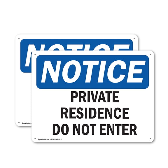(2 Pack) Private Residence Do Not Enter OSHA Notice Sign 24 Inch X 18 Inch Plastic Sign, Weather Resistant, UV Protected for Workplace, Business, and Construction Site, Made in the USA