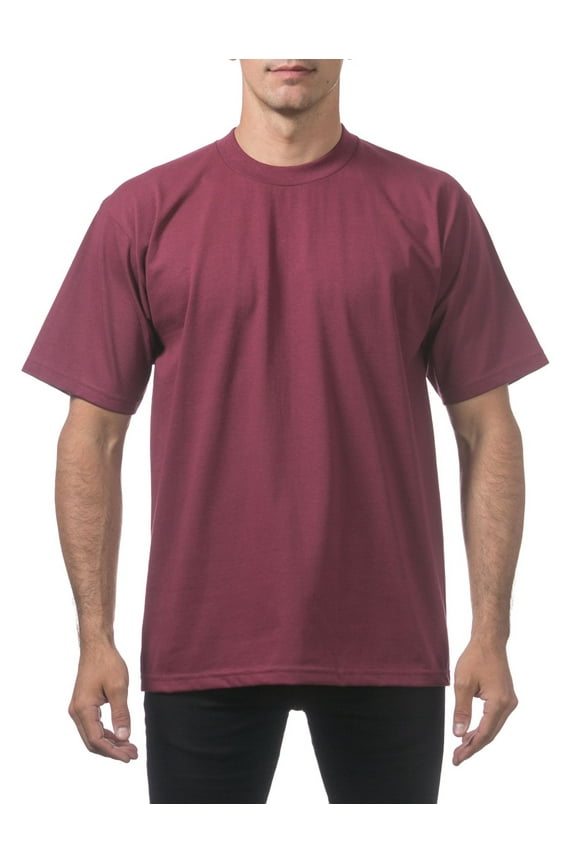 2 Pack Pro Club Men's Heavyweight Short Sleeve Crew Neck T-Shirt - Maroon - Small
