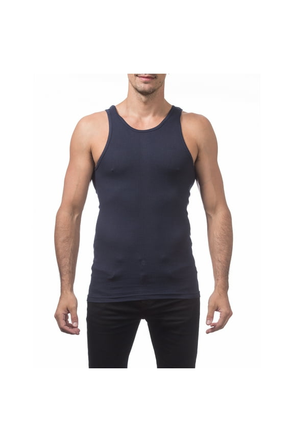 2 Pack Pro Club Men's Ultra-Soft Ringspun Cotton A-Shirt Tank Top Muscle Under Shirt - Navy Blue - Large