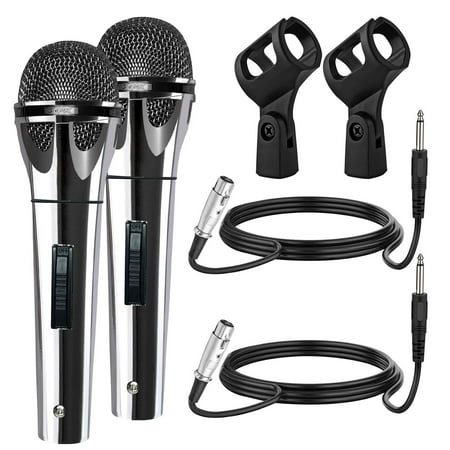 2-Pack Professional Cardioid Dynamic Microphones with XLR Cable & On/Off Switch, Handheld Vocal Mics for Karaoke, Live Singing, DJ and Public Speaking